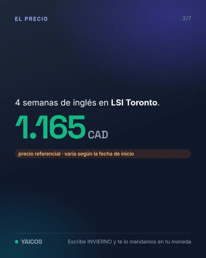 4 semanas de inglés en Toronto por 1.165 CAD, precio referencial