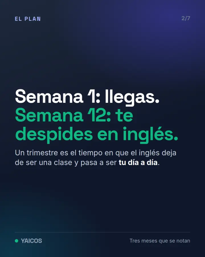 Semana 1 llegas, semana 12 te despides en inglés