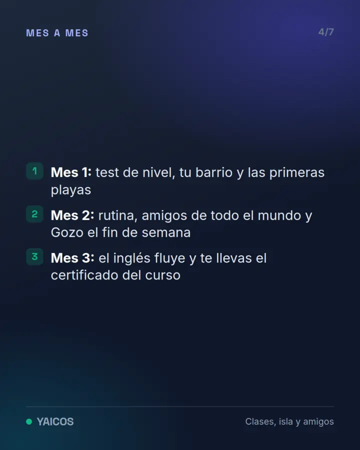 Mes a mes: test de nivel y primeras playas, rutina y Gozo, y al final el certificado del curso
