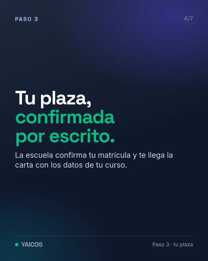 Paso 3: la escuela confirma tu matrícula por escrito y te llega la carta con los datos de tu curso