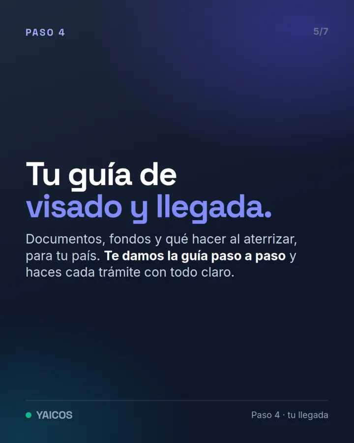 Paso 4: te damos la guía de visado y llegada para tu país, paso a paso