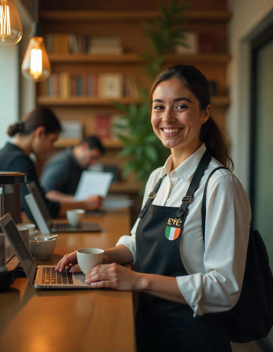 Profesional trabajando en oficina moderna en Irlanda - Oportunidades laborales para estudiantes